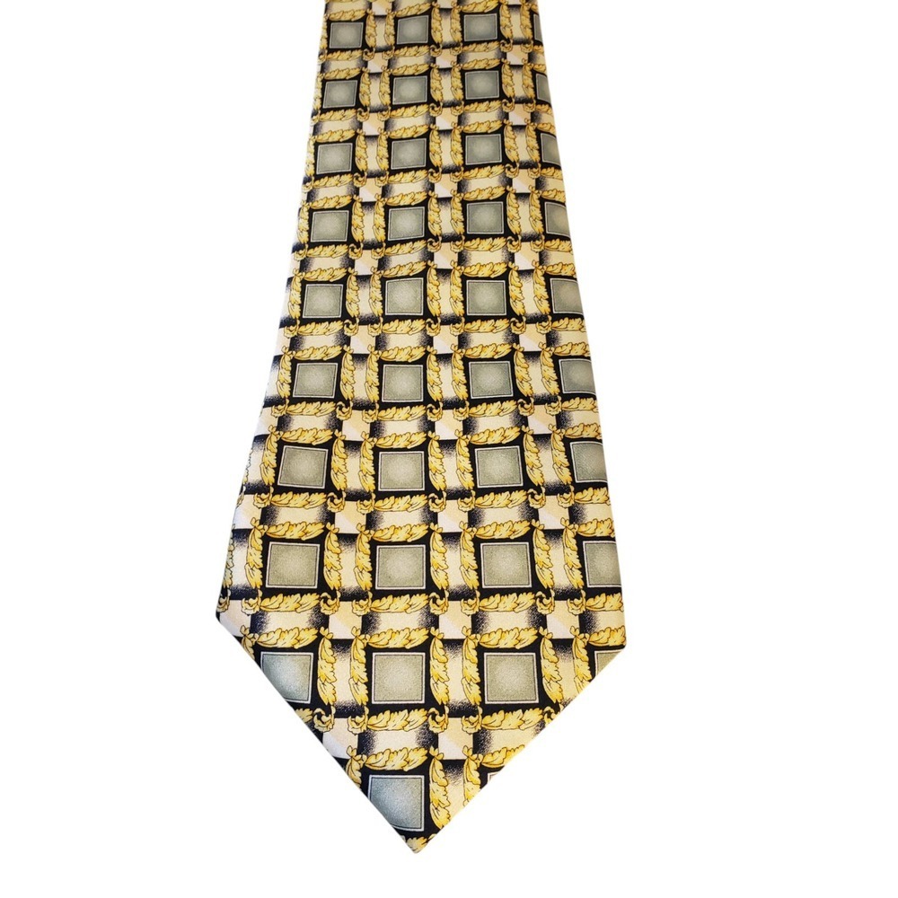 Boss Hugo Boss Mens‎ Tie Necktie Designer Luxury Green Black Yellow Geometric